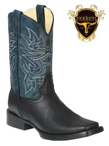 FERRETI BOOTS PREMIUM Mens Western Boots Original Leather CRAZY Style CA-REH-82 Black