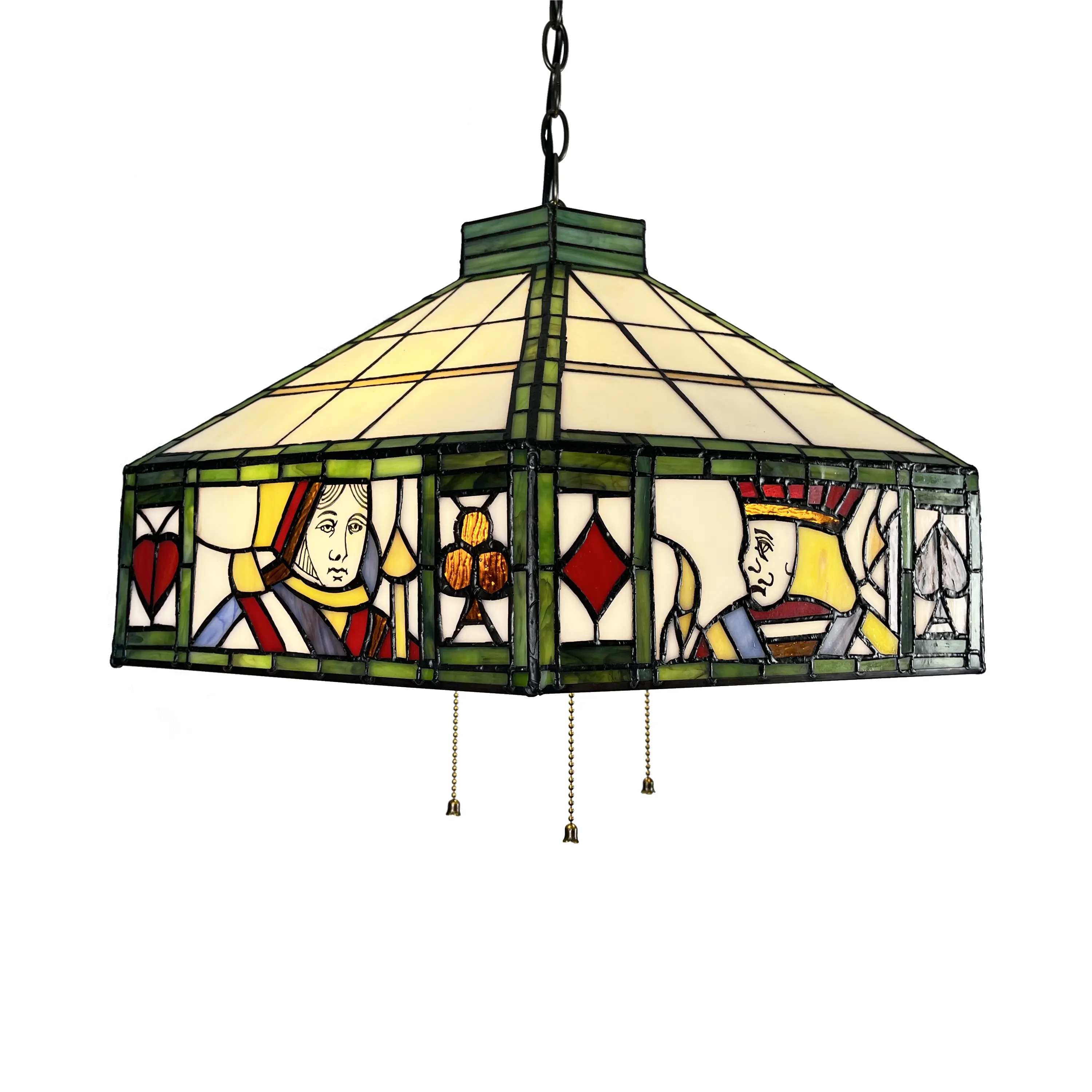 Aeyee Poker Pattern Pendant Light Fixture, Tiffany Hanging Light, 3 Lights Stained Glass Pendant Lighting for Kitchen Island Bedroom