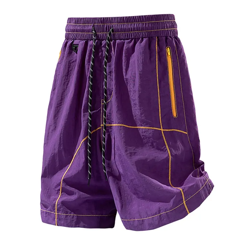 Men’s Mixed-Color Color-Block Drawstring Elastic Waistband Loose Quick-Dry Breathable Cool-Touch Sporty Shorts with Zippered Pockets, Unisex Streetwear for Everyday Wear & Outdoor Sports, Vacation-Ready Bottoms, Mixed-Color Men's Shorts, Sporty Men's Shor