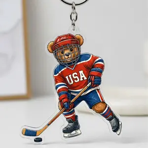 Hockey Bear Acrylic Keychain ,USA Gold Medal Ice Hockey Keychain,Preppy Bear Bag Charms, Winter Sports