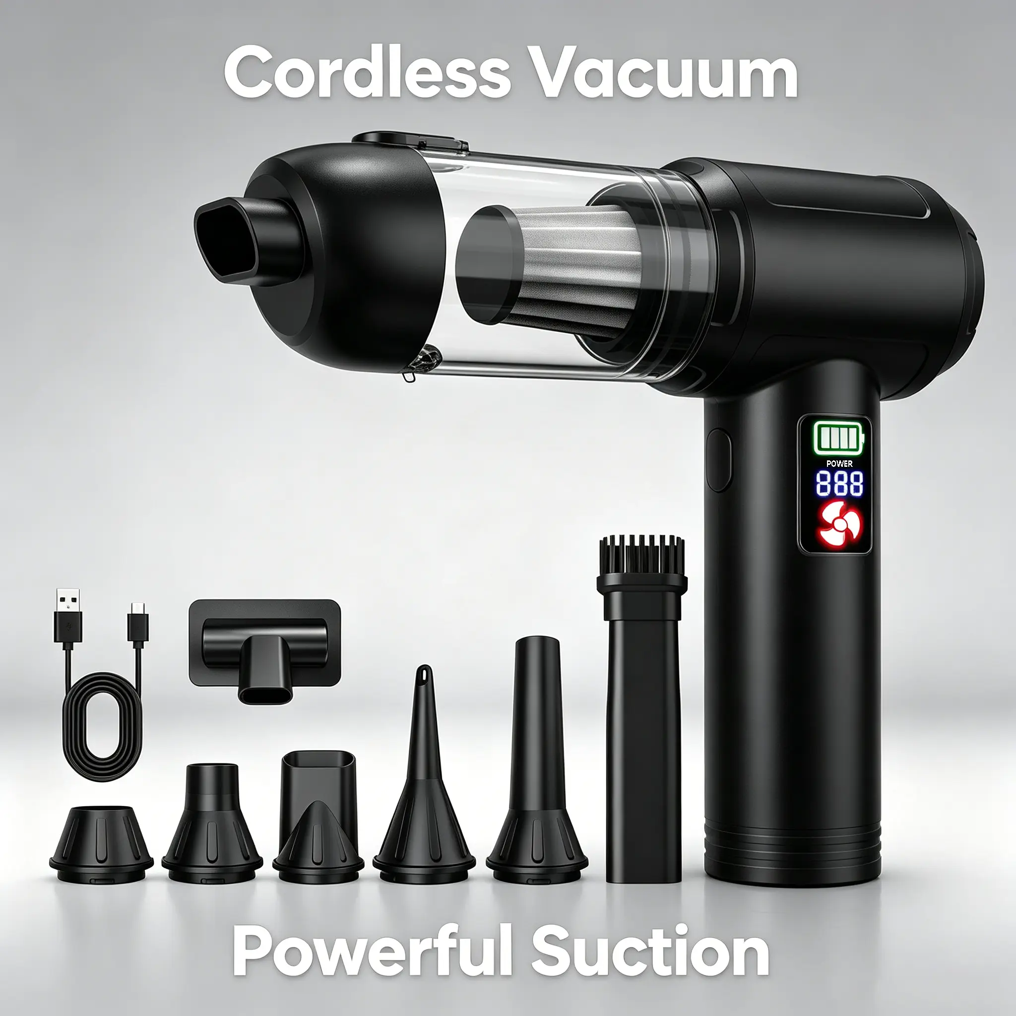 LTYTZ Cordless Handheld Vacuum Cleaner - 20000Pa Suction Brushless Motor, 4-in-1 Multi-Speed Portable Mini Car Accessory, 3 Suction Modes, LED Light, Type-C Charge, Cars Accessories, for Car, Home, Office, Pet Hair