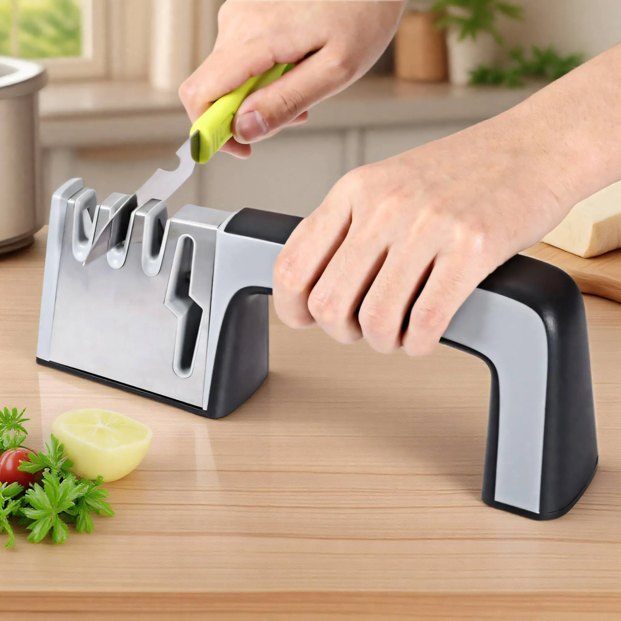 Four-stage Kitchen Knife Sharpener with Tungsten Steel/diamond/ceramic Composite Sharpening Wheel, Portable Kitchen Knife, Axe, and Scissors Repair Tool for Home and Commercial Use