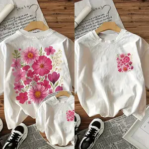 Vintage Style Floral Pattern Printed Short-Sleeve Round-Neck T-Shirt with Double-Sided Printing