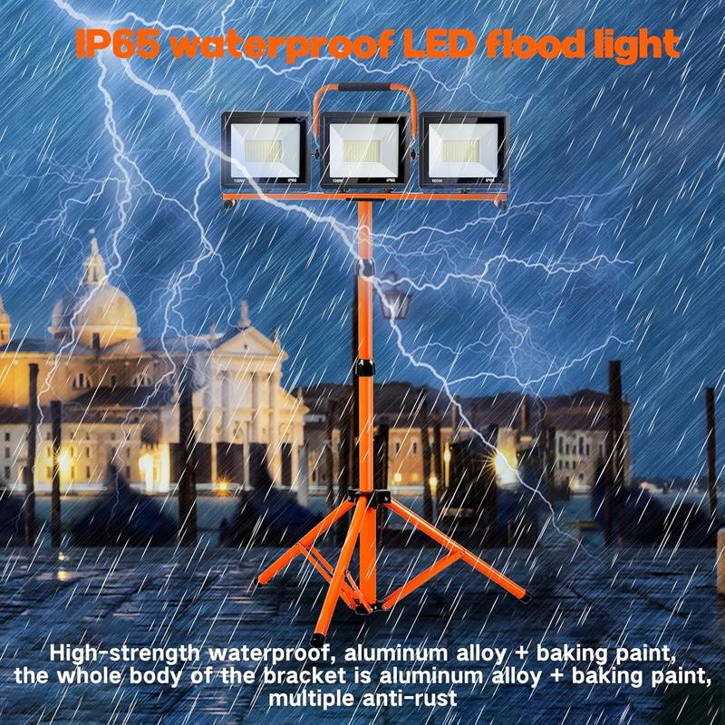 21000 Lumen LED Work Light With Stand - 3 Adjustable Heads, 6500K, IP65 Waterproof, Foldable Tripod