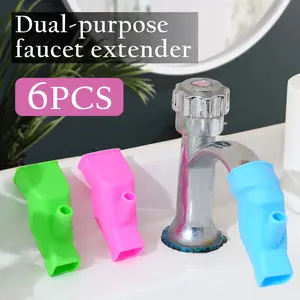6 Counts Silicone Faucet Extenders, Assorted Colors Dual-Flow Faucet Extension, Squeeze-Install Design for Sink Spray Reduction