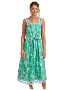Botanical Garden Ric-Rac Pintuck Midi Dress
