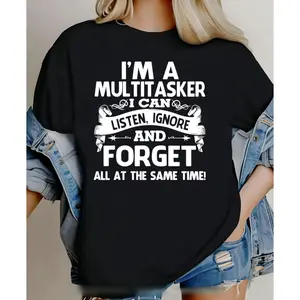 Black Men’s Tee with Bold White Retro 'I'M A MULTITASKER' Design, Short Sleeves