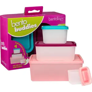 Bentology Snack Buddies- Mini Bento Snack Lunch Box w 4 Portion Control Meal Containers and Lids - BPA, PVC Free, Food Safe– On-the-Go lunchbox - Pink
