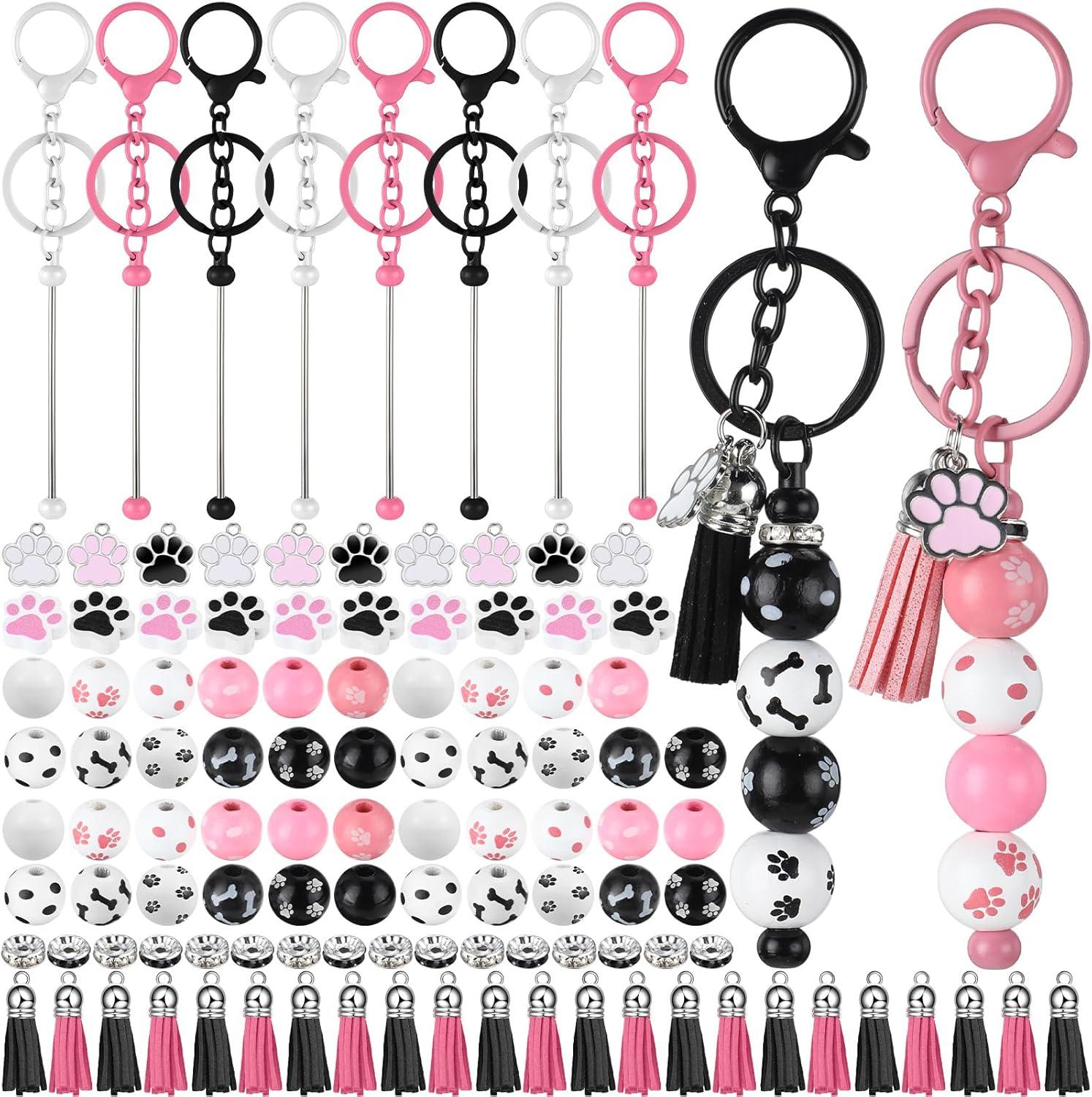 108 bead keychain set, including 10 keychains, 10 lobster chains, 38 various beads, 10 tassels, 10 bull pendants, and 30 spacer beads DIY craft gifts