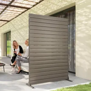 HDPE Outdoor Privacy Screen, 47.2"W x 68.5"H Decorative Privacy Fence Screen with Stand and 6 Panels, Brown