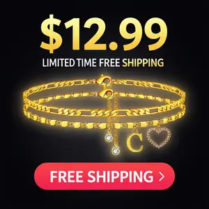 Adjustable Double-Layer Gold Initial Anklet with Sparkling Heart Charm – Personalized Letter Anklet for Women, Tarnish-Resistant Fashion Jewelry, Versatile Beach & Everyday Layered Anklet, Perfect Gift for Her, Bridesmaid, Birthday, Summer & Festival