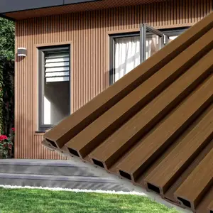 Premium Teak A1 Fire Rated 5 Grid Composite Siding Slat Panels Waterproof WPC Outdoor Exterior Wall Cladding for Modern House Facade, Architectural Decoration & Luxury Wall Design