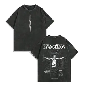 Evangelion Washed T-Shirt, Game Shirt, Crewneck, Casual Graphic Tee,  Heavyweight Cotton T-shirt, Anime Merch, Top Tshirt Streetwear graphic tees Oversized Fabric heavy cotton casual streetwear vintage usa classic crewneck t-shirt