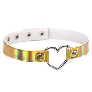 Holographic Heart Choker Necklace - Stunning Gothic Accessory for Raves & Festivals