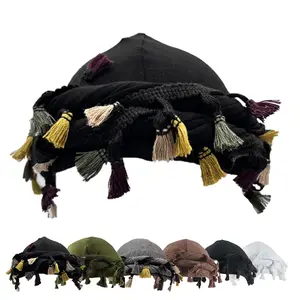 Turban for Men Women Vintage Twist Head Wraps Satin Lined Halo Turban Head Scarf Lightweight Tassel Beanie Hats