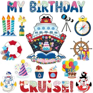 16 Pcs Birthday Cruise Door Decorations Magnet Stickers, Cute Captain Sea Navigation Car Door Decors Magnetic Cruise Accessories Must Haves for Birthday Carnival Party Supplies Favors