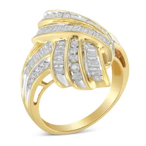 10K Yellow Gold Diamond Bypass Cocktail Ring (1 1/5 Cttw, I-J Color,