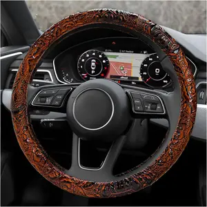 Leather  Steering Wheel Cover, 15" Crocodile  Anti Slip  Wheel Wrap with Rose Grain, Four Seasons Universal Auto Steering Wheel Protector for   SUVs (Brown)