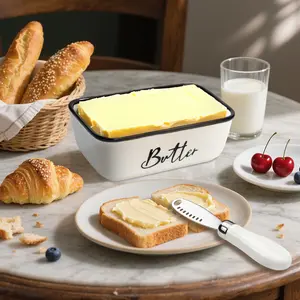 Butter Dish with Flip-Top Lid & Curler Knife – Elegant Large Ceramic and Stainless Steel Countertop Storage with Premium Double Silicone Sealing, Easy to Clean, Perfect for Gifting White