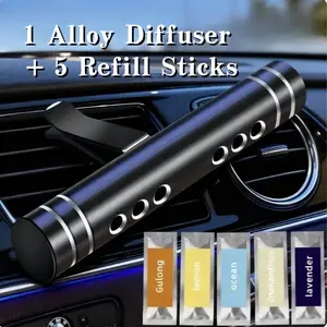 6PCS Car Air Freshener Set – 1 Alloy Vent Clip Diffuser + 5 Solid Scent Refills | Odor Eliminator Long Lasting Fresh Car Fragrance
