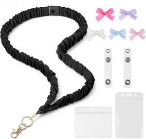 Homesthetix-Scrunchie Lanyard for Women - Stretchy Lanyard with Id Holder- Comfortable Breakaway Fabric Neck Strap Scrunchie Lanyards Teacher- with Stylish Bows for Teachers, Nurses, Students