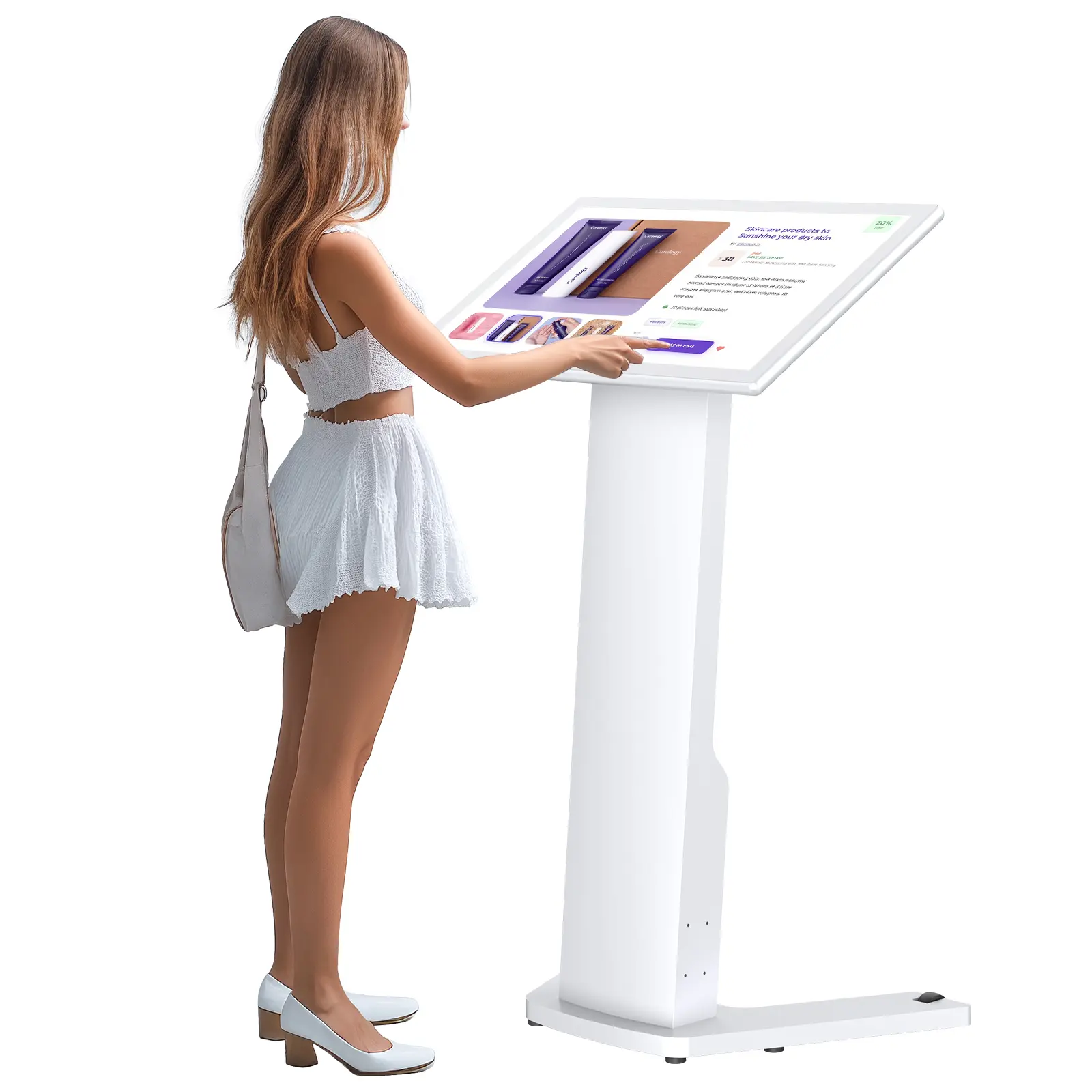 MWE 32 Inch Touch Screen Self Service Kiosk, Floor Standing Digital Signage Display with Android 13, FHD 1080P Interactive Information Kiosk for Check-in, Wayfinding and Self Ordering