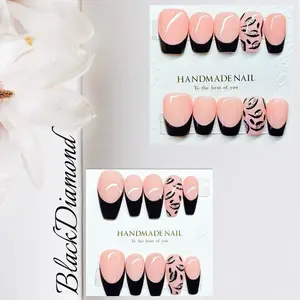 Black French Cheetah Design Handmade Acrylic Press On Nails 10 PCS - Lightweight, Durable, Available in Various Shapes and Sizes