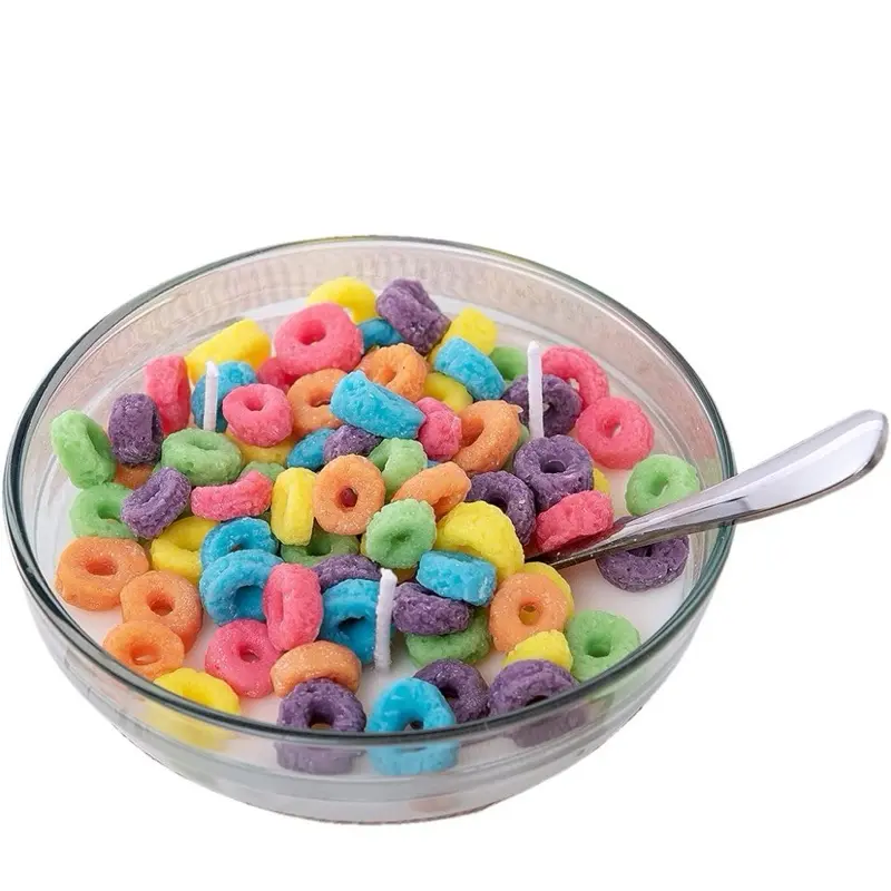 BIG W Cereal Bowl Candle - Colorful Cereal with Decorative Candle, Ideal for Breakfast or Snacking - Ornaments