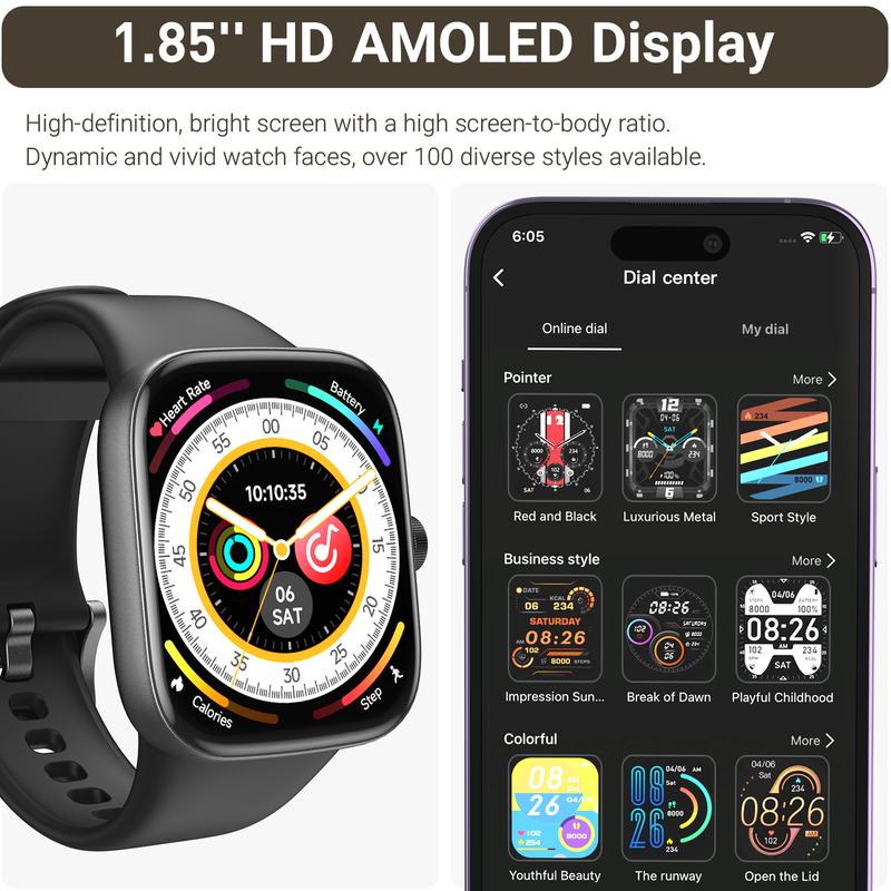 TOZO S7 Smartwatch Bluetooth Call AMOLED Ultra HD Screen,Dynamic Dials Messages Push 100+ Sports Modes,Detect Human Health (Heart Rate,Blood Oxygen)with High Battery Life Touch Screen Watch Black Smart wearables NewYear Gift