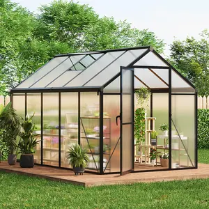 Garvee Outdoor Polycarbonate Greenhouses with Aluminum Frames in Multiple Sizes (6x6, 6x8, 6x10 ft), Featuring Lockable Doors, Adjustable Roof Vents, Ground Nails, and Spacious Walk-in Designs for Garden, Backyard, Patio, and Lawn Use