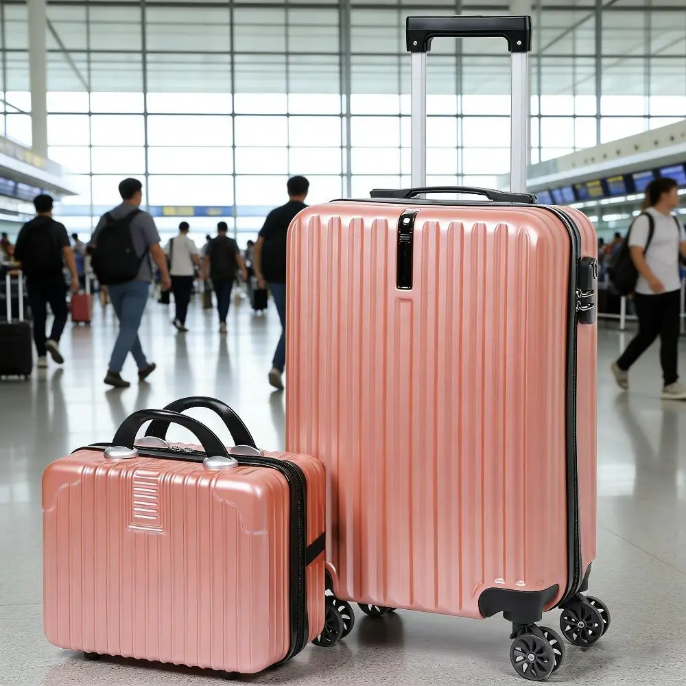 Women's Rose Gold 2-Piece Hard-Side Luggage Sets, 20in Carry-On Main Suitcase with Matching 14in Cosmetic Case