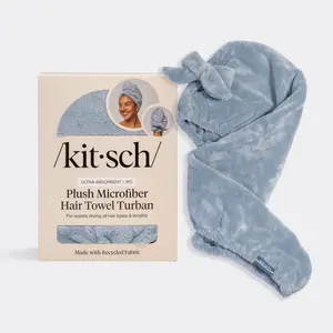 Coastal Blue Plush Microfiber Hair Towel Turban with Bow