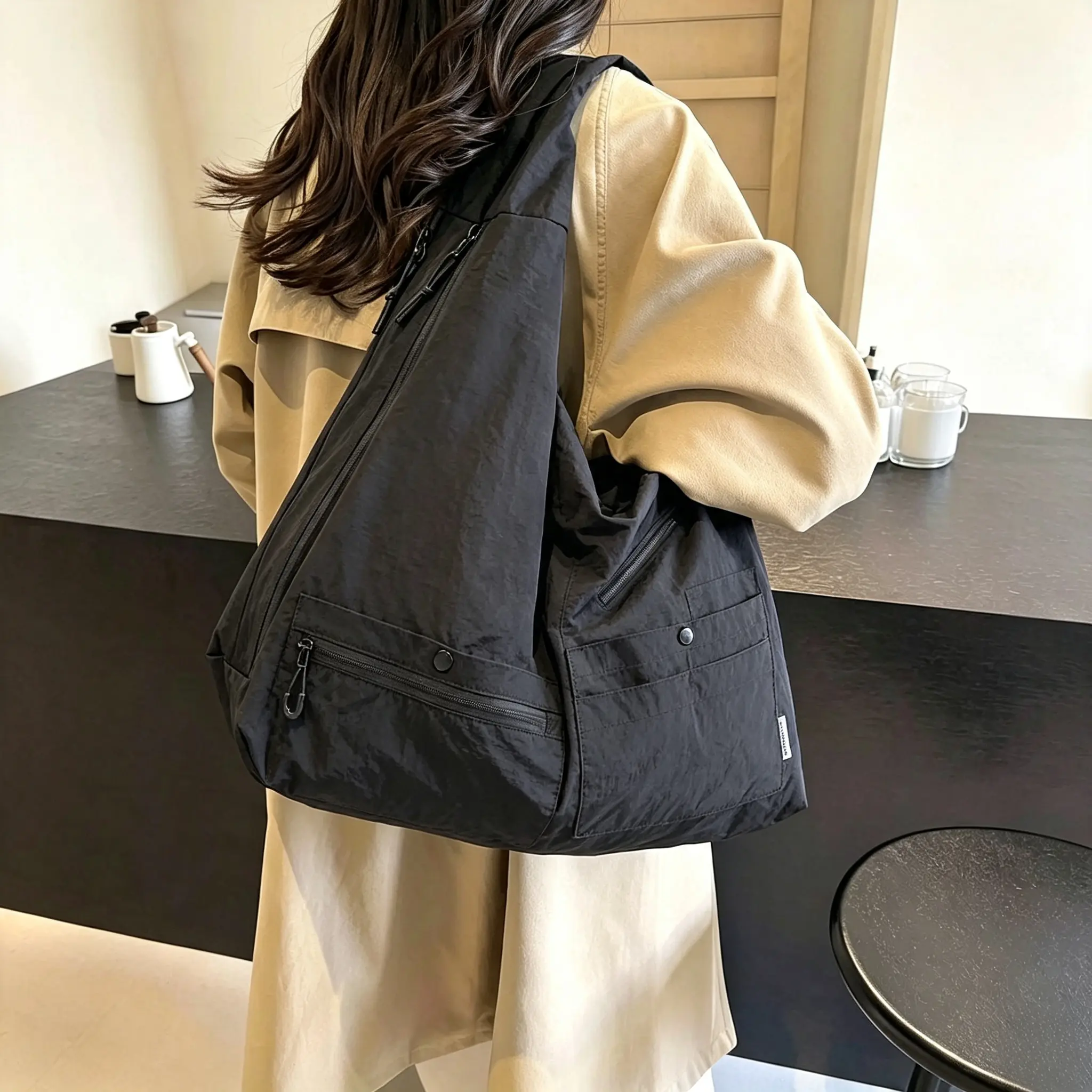 Unisex 2-in-1 Convertible Nylon Oxford Tote Backpack, Water Resistant Multi-Pocket Large Capacity Bag with Layered Storage, Adjustable Strap Minimalist Lazy Style Lightweight Crossbody Shoulder Bag for Back to School, Gym, Daily Commute & Travel