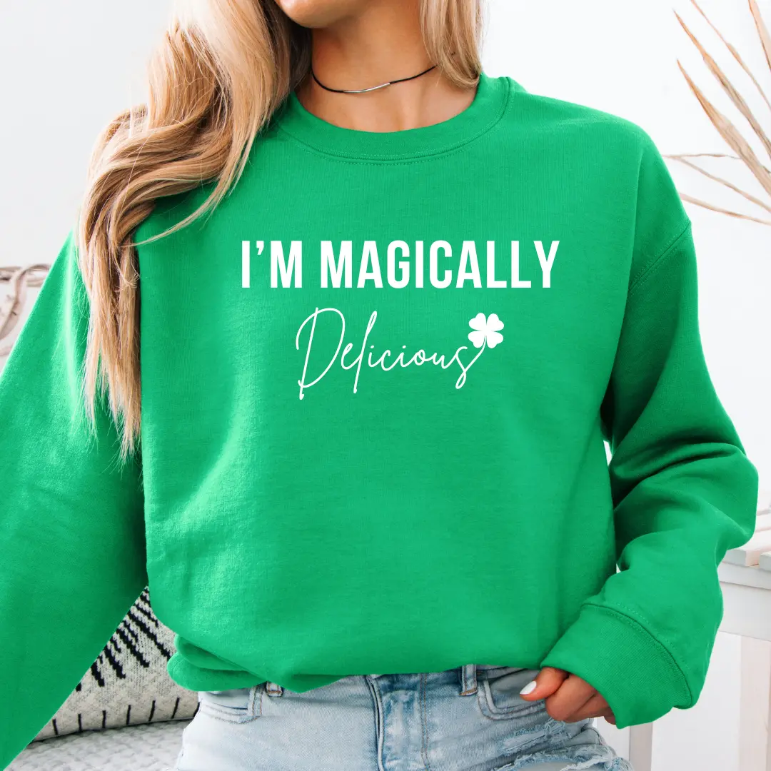 Funny St Patricks Day Sweat Shirt, I'm Magically Delicious, St. Paddy's Day Shirt for her, Party Shirt for her Unisex Heavy Blend™ Crewneck Sweatshirt
