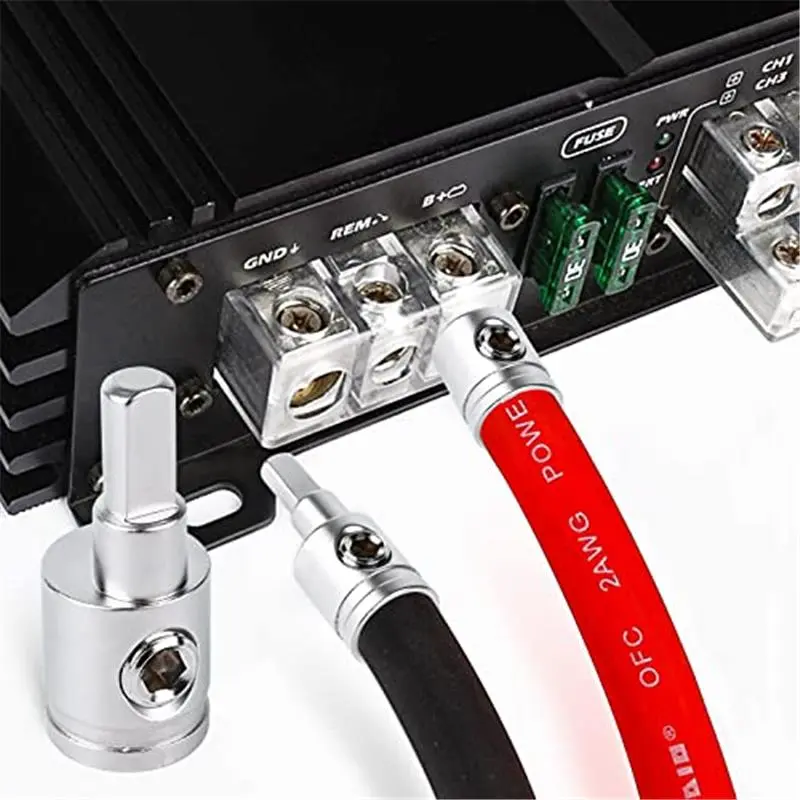 4PCS Heavy-Duty Car Stereo Audio Wire Reducer - 0 Gauge to 4 Gauge for Amp Input, AWG Pin Power & Ground Connection