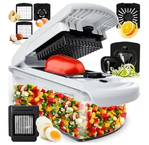 Spiralizer Vegetable Slicer - Onion Chopper with Container (8 in 1, White)