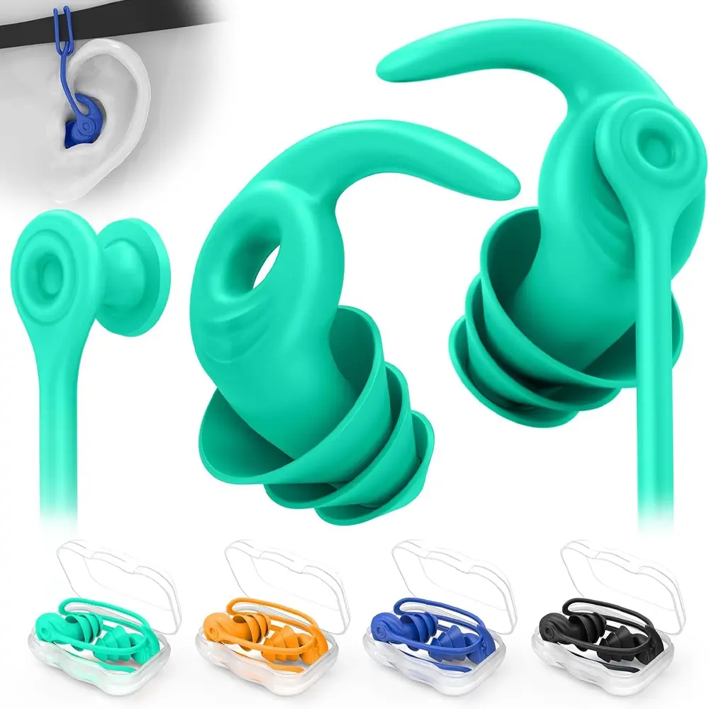 Swimming Ear Plugs for Adults, Waterproof Reusable Silicone Earplugs with Removable Strap, Ideal for Swimming, Showering, Surfing and Other Water Sports