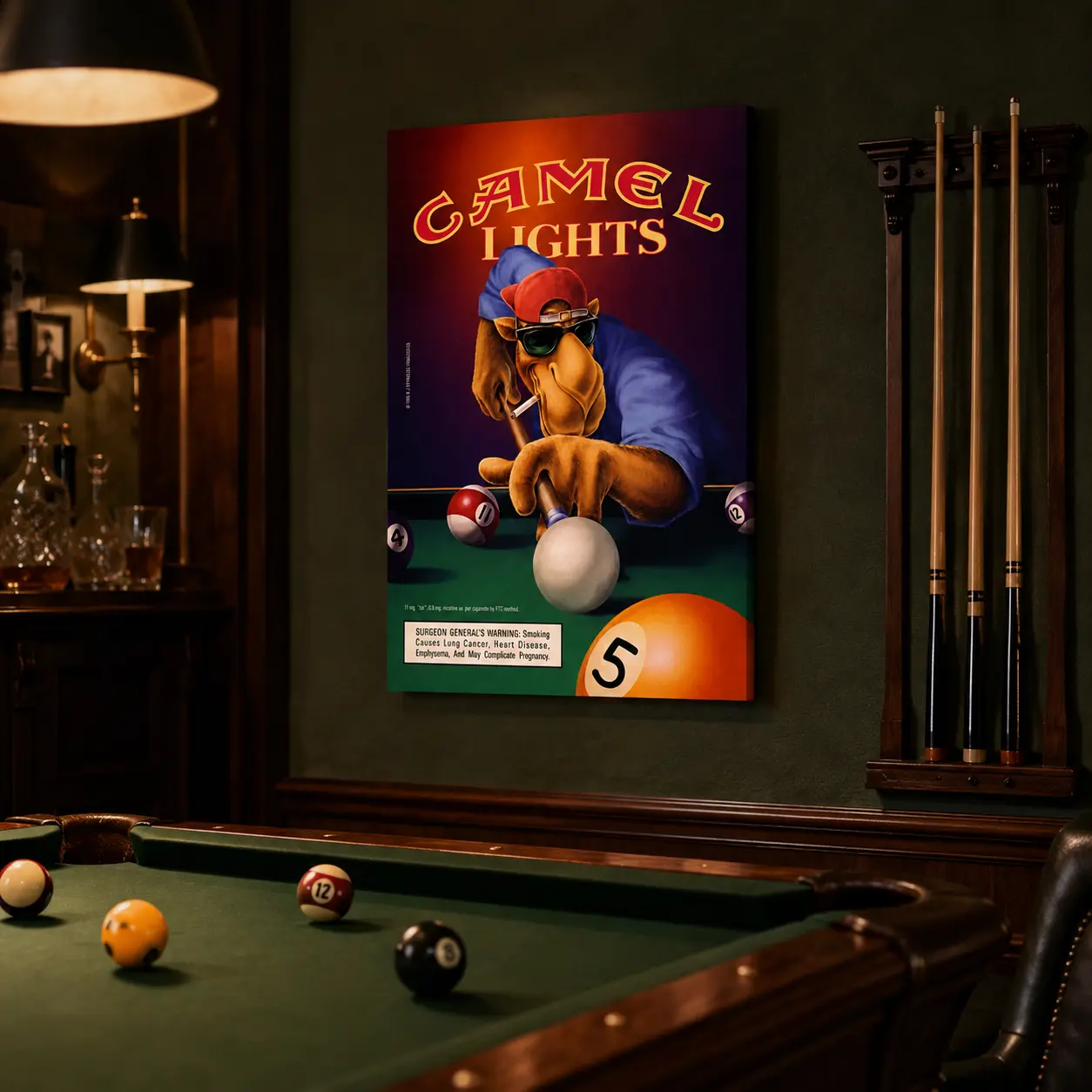 Vintage Billiards Poster, Retro Pool Hall Wall Art, Funny Animal Character Canvas Print, 90s Bar Decor for Game Room Man Cave Bedroom