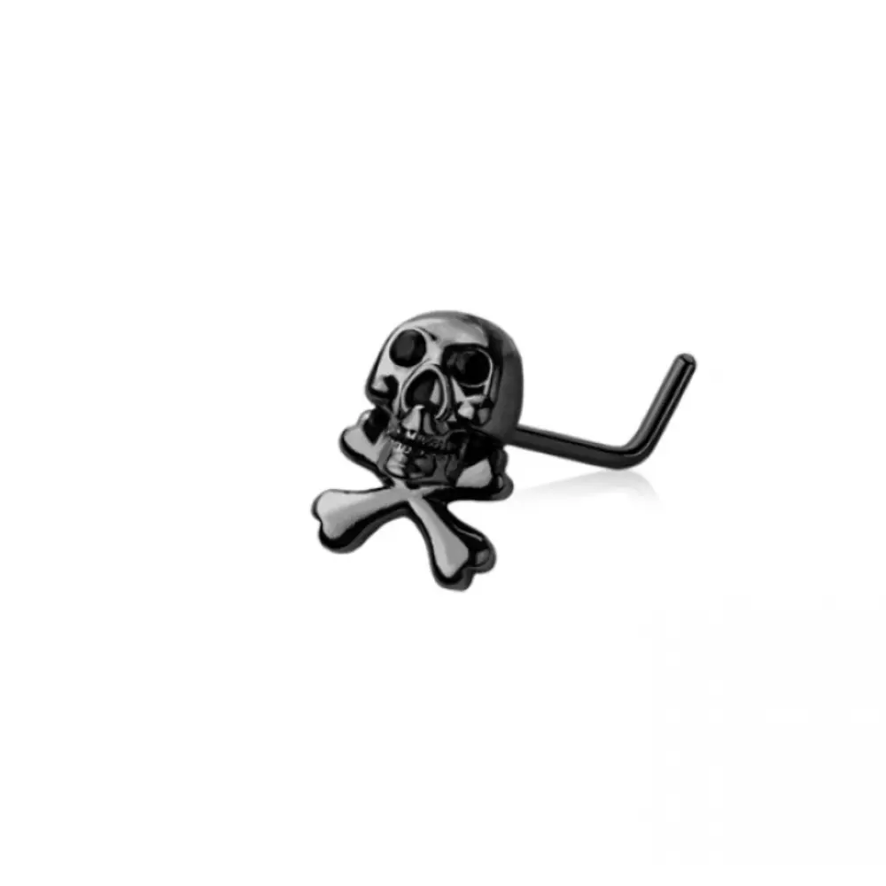 Pirate Skull L-Bend Nose Stud - Black 316L Stainless Steel Pirate Skull L-Bend Nose Stud - Black 316L Stainless Steel