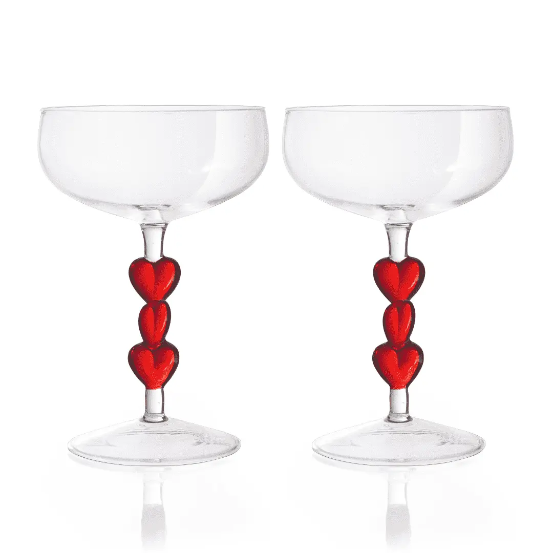 3D Red Heart Coupe Cocktail Glasses