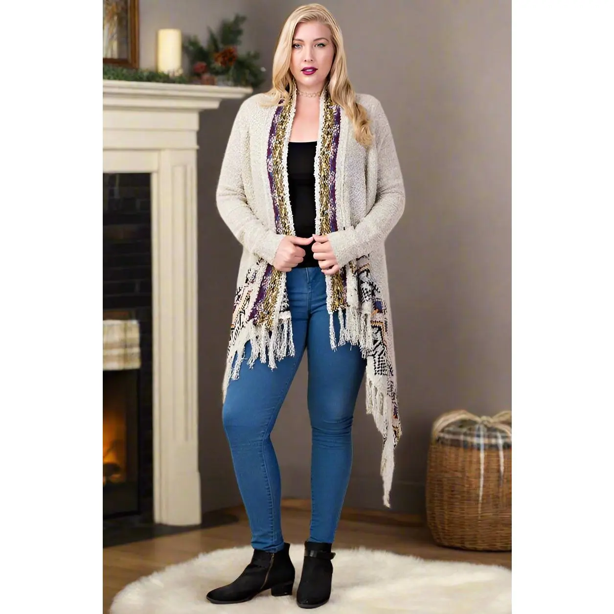 L Love Sassy Lady Fringe Cardigan - Heather Gray