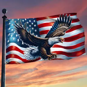 American Flag-Patriotic Eagle American Grommet Flag TQN2402GF, 3x5 ft., With Flagpole Mounting Rings-USA Flags Premium Polyester-Decorative Indoor Outdoor Flag