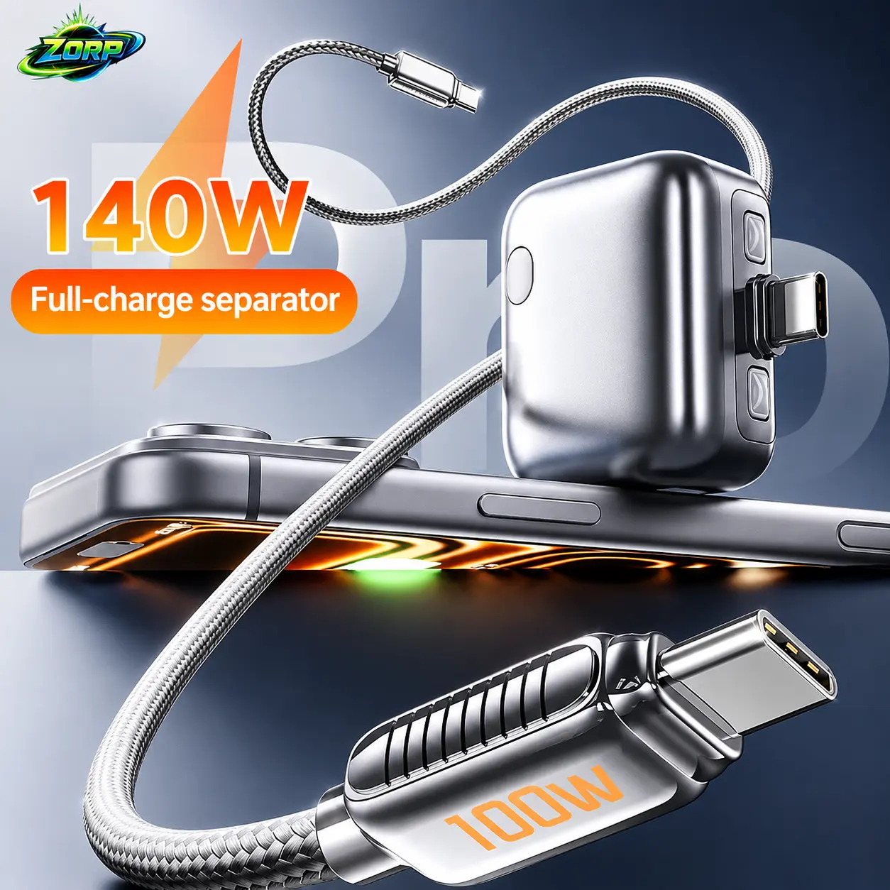 ZORP 2026 New 140W USB-C Charging Adapter Split Charger, Physical Power-Off to Prevent Overcharging, Intelligently Stops Charging Automatically After Fully Charged, Type-C Interface Compatible with iPhone 17/16/15, Laptops, Tablets