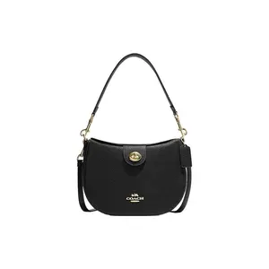 COACH Hobo 26 Leather Saddle Bag with Gold Logo – Women’s Half-Moon Shoulder Bag in Black