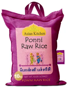 Asian Kitchen Ponni Raw Rice 10-Pound Bag, 10lbs (4.54kg) Short Grain Rice ~ All Natural | Gluten Friendly | Vegan | Export Quality