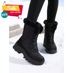 Winter Women's Outdoor Snow Boots, Anti-Cold Warm Padded High Top Boots, Non-Slip Comfortable Hiking Boots