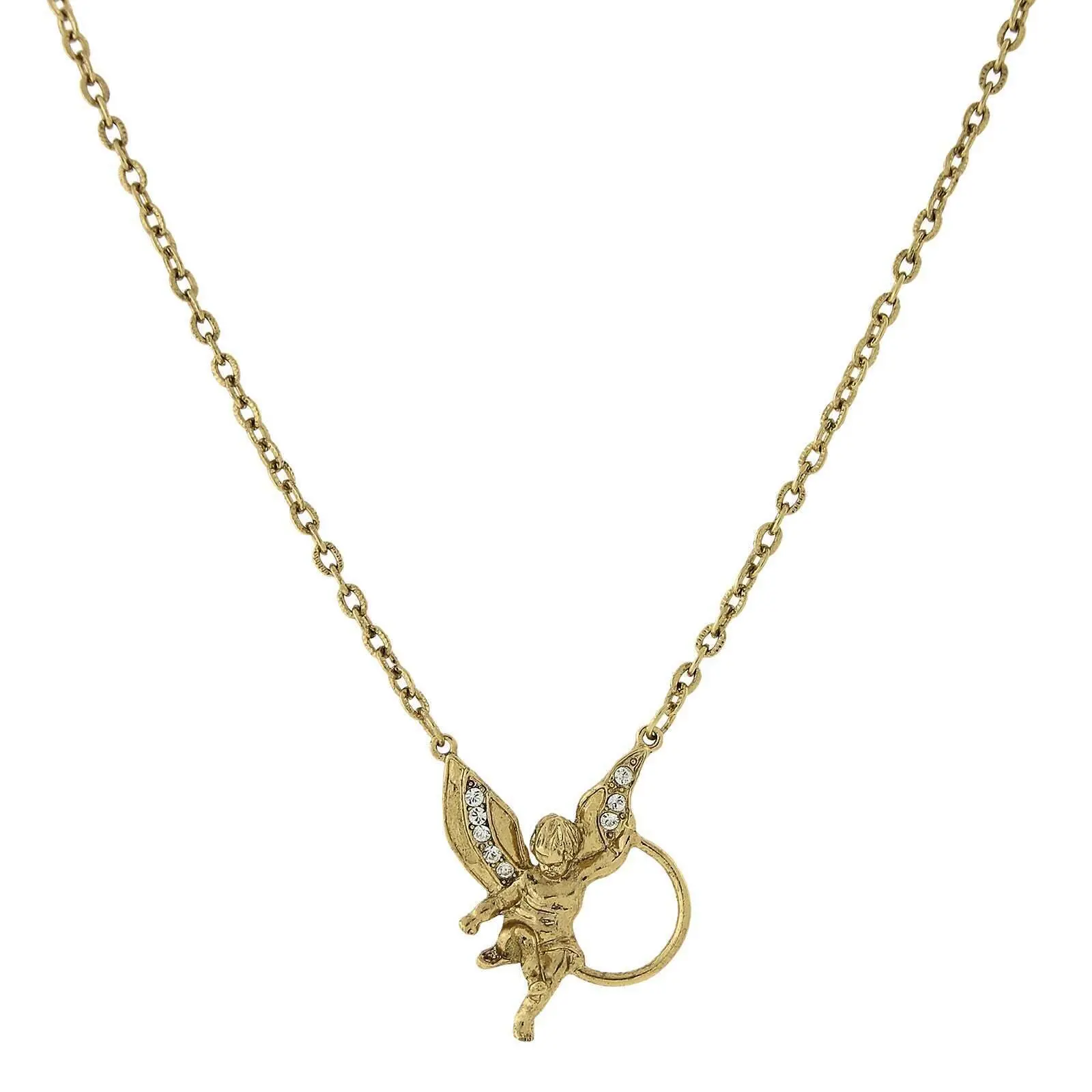Winged Angel Rhinestone Badge & Eyeglass Holder Chain Necklace 28"