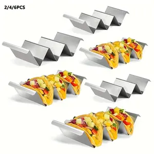 Taco Holders Set ,Taco Stand, Stainless Steel Taco Holder, with Easy-Access Handle, Each Can Hold 2 To 3 Tortillas, Oven Safe for Baking and Grill, Dishwasher Safety, Cooking Utensils Set