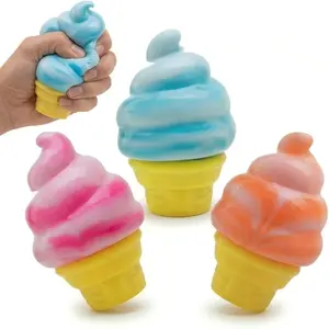 Swirl Ice Cream Stress Ball, Soft Squeeze Relief Fidget with Cone Base, Pink Marble Sensory Hand Therapy for Anxiety, Desk & Office Decor