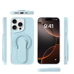 For Magsafe Magnetic Push Pull Holder Ring Luxury Solid Color Phone Case For iPhone 16 Pro Max 14 12 13 15 Pro Max Back Cover